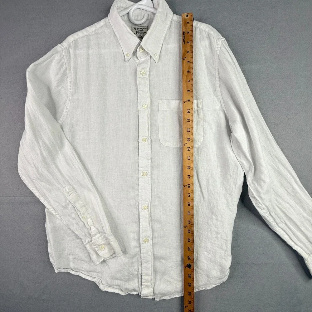 Abercrombie And Fitch Linen Shirt Mens 2XL White Long Sleeve Casual Button Down